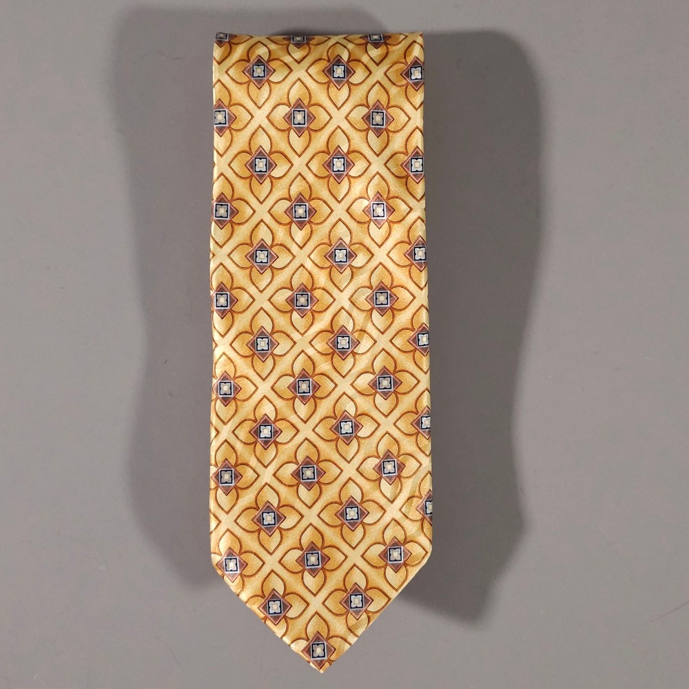Ermenegildo Zegna Tie Mens OS Gold Geometric Floral Silk Italy Disegno Esclusivo